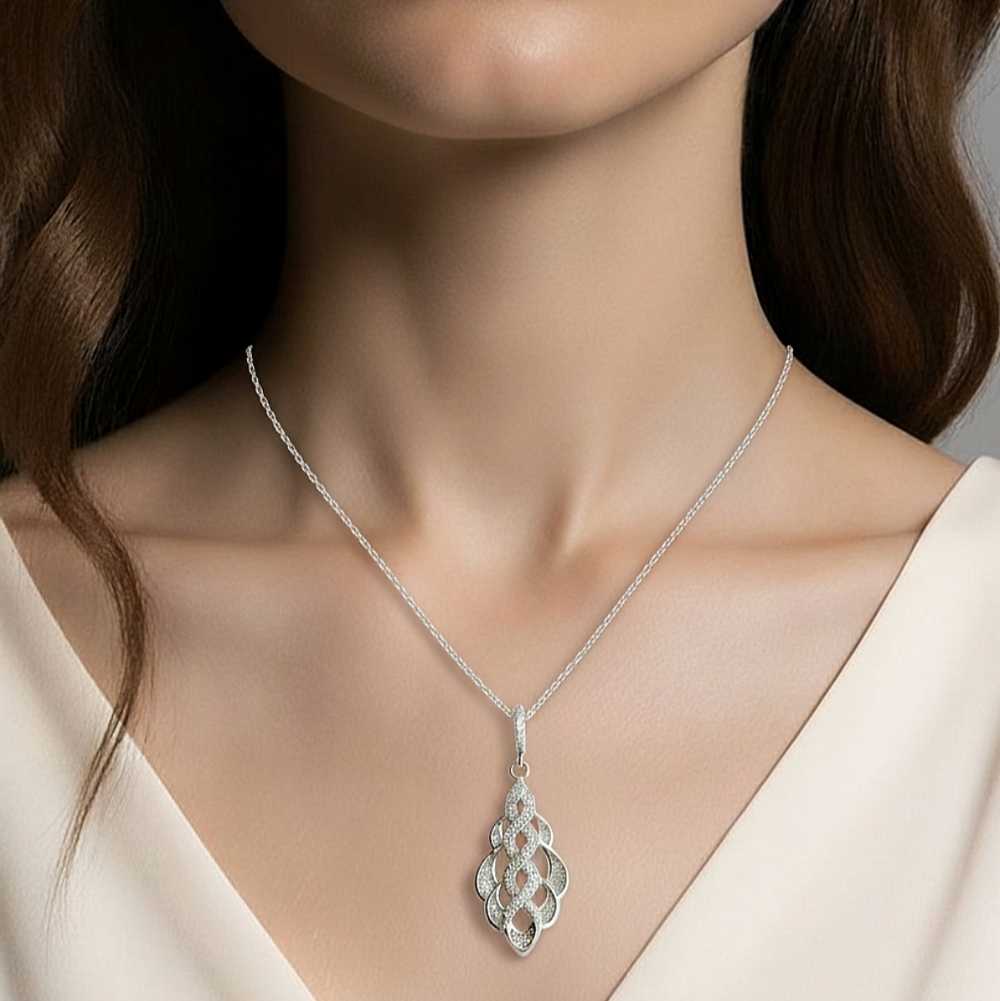 New sterling silver cz intertwined pendant necklace